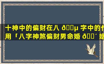 十神中的偏财在八 🐵 字中的作用「八字神煞偏财男命婚 🐴 姻怎么样」